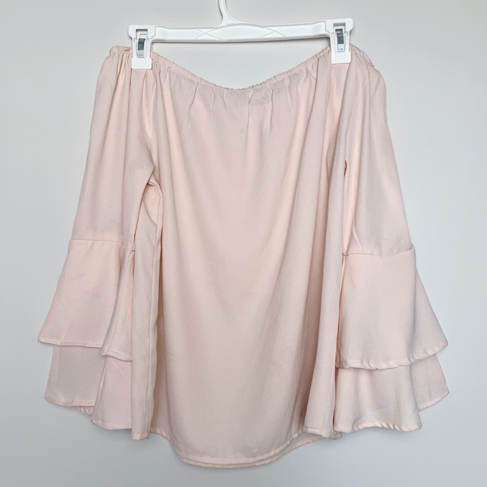 Light Pink Off the Shoulder Bell Sleeve Top